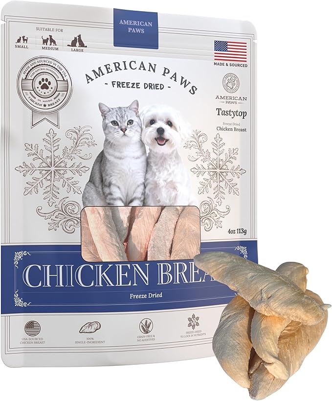 American Paws Freeze Dried Chicken Breast Tenders - Dog Treats & Cat Treats, Dog Training Treats for Small & Medium Dogs, Healthy Freeze Dried Dog & Cat Treats, Made in USA 4oz