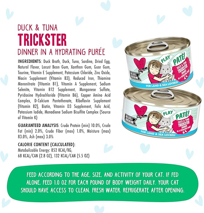 Weruva B.F.F. Play - Best Feline Friend Paté Lovers, Aw Yeah!, Duck & Tuna Trickster with Duck & Tuna, 5.5oz Can (Pack of 8)