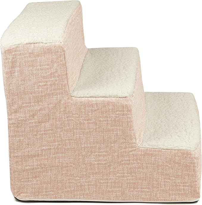 Majestic Pet 3 Step Portable Dog Stairs for Small Dogs to get on Bed Supports 250 lbs or Less – Dog Steps for High Bed with Machine Washable Cover –Pet Stairs for Cats Palette Heathered Blush Pink