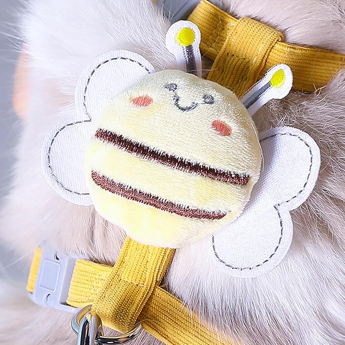 Cat Harness and Leash Set for Outdoor Travel Walking Escape Proof Soft Safe Adjustable Kitten Puppy Small Strap Kitty Cute Bee Wings Yellow M