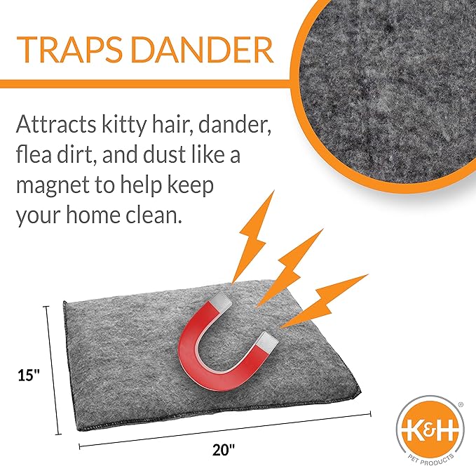 K&H Pet Products Heated Amazin' Kitty Pad, Cat Bed Traps Hair and Dander, Gray 15 X 20 Inches (Pack of 2)