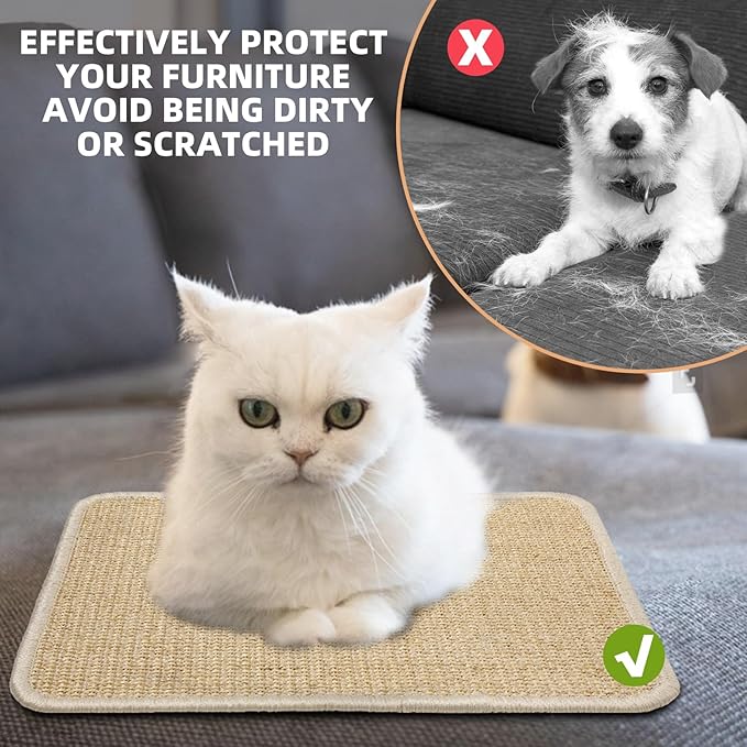 2 Pieces Rabbit Scratcher Mat, Natural Sisal Cat Bunny Rabbit Scratching Pad, Rabbit Animal Scratch Pad Rug for Indoor Horizontal Cat Floor Scratching Mats Rug, Furniture Protector (Beige)