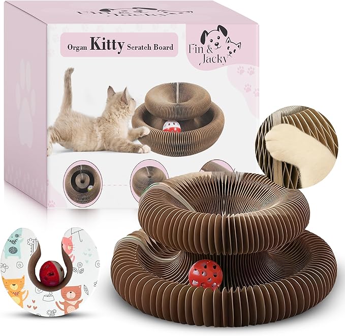Fin & Jacky Magic Organ Cat Scratcher Board Toy, Upgraded Magnets & Durable High-Density Cardboard for Stability, Eco-Friendly, Interactive Indoor Playboard