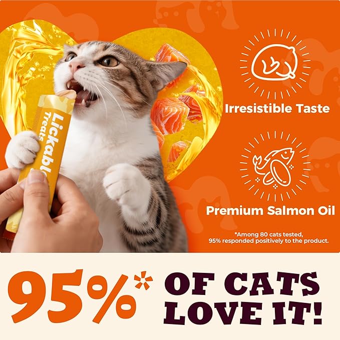 Soft Lickable Cat Treats for Indoor Cats – Salmon Oil & Chicken Flavor with Omega 3 and Taurine for Cats for Healthy Skin & Coat - Squeezable Cat Treats for Kittens & Senior Cats, 22 Tubes