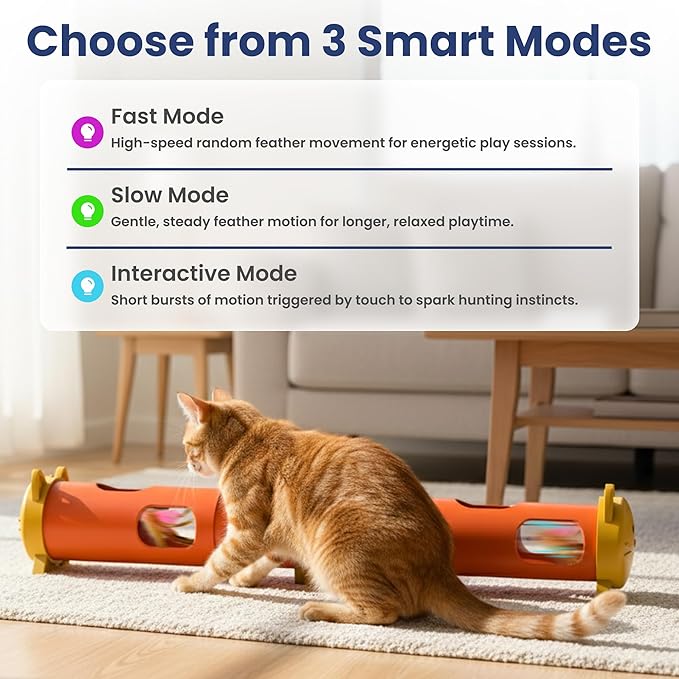 PAWSPIK Electric Feather Teaser Tube Cat Toy, Interactive Automatic Cat Toy for Indoor Cats, Smart Random Feather Play, Long Battery Life, Pet-Safe Materials (Large)