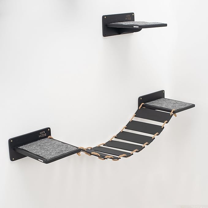 Wood Cat Bridge Cat Steps Cat Bed Wall Cat Toy Rustic Cat Tree Wall Decor Cat Lover Gift New Home Gift Cat Furniture Wall (Black, Bridge)