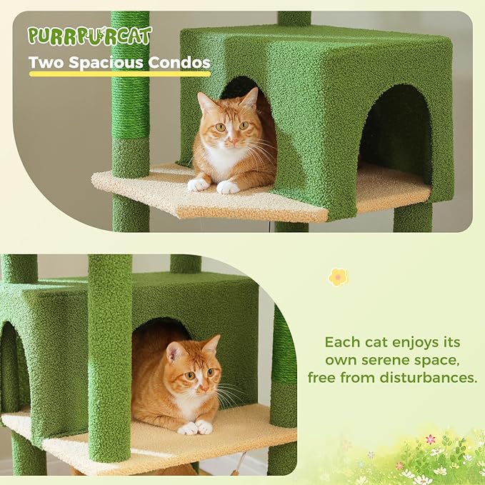 74.8" Cactus Cat Tree with Anti-Toppling Kit, Stable Multi-Level Cat Tower with Dual Condos, Sisal Scratching Posts & Deep Hammock, Large Cat Furniture for Multi-Cat Household, Grey