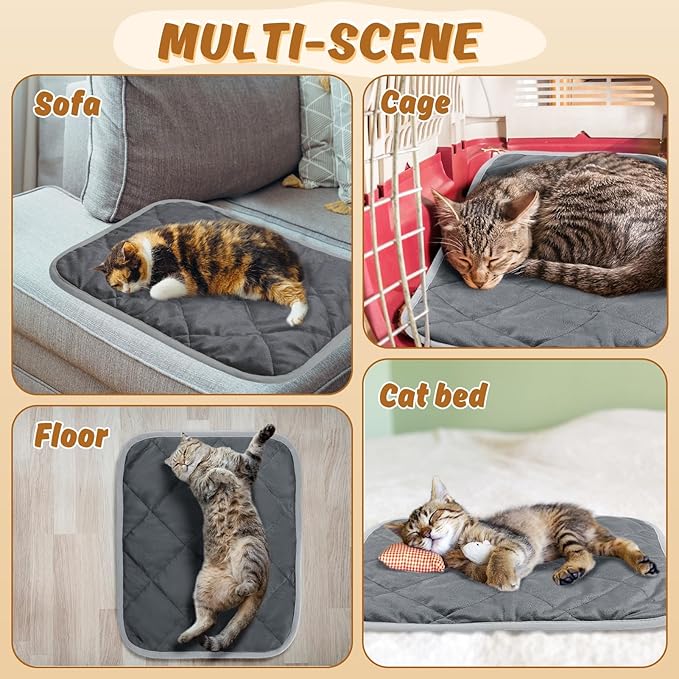MEWTOGO 4 Pcs Self Warming Cat Bed Mat - 15.7X19.7in Soft & Warm Self-Heating Pet Pad, Washable Bed Mats Reflect Body Heat with Non-Slip Bottom for Indoor Cat Gifts