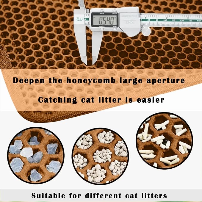 HCY&WLD Cat Litter Mat, Honeycomb Double Layer Cat Litter Trapping Mat, Waterproof Urine Proof Non-Slip, Scatter Control, Less Waste, Easier to Clean (Brown, 35" X 24")