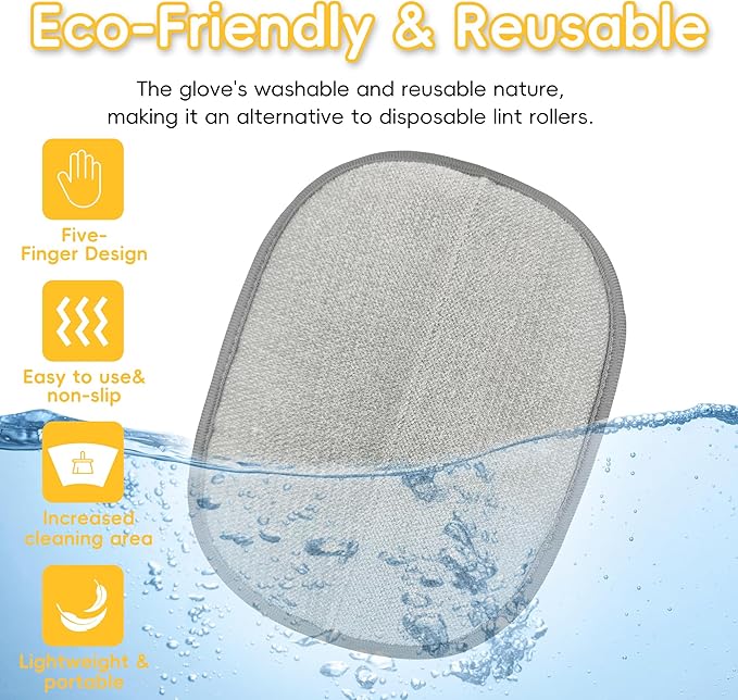 2 Pack Magic Brush Pet Hair Removal Gloves for Cat & Dog, Ectrostatic Five-Finger Fur Remover, The Magic Brush Pure Path Grooming Remover Glove for Laundry, Carpet & Car Seat (Grey & Yellow)