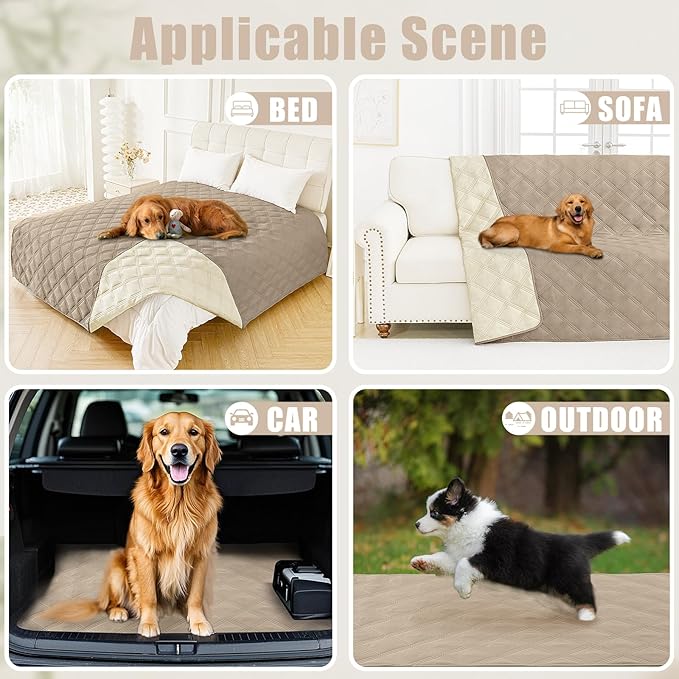 Smiry Waterproof Dog Bed Cover Blanket 52x82, Soft Reversible Pet Blanket, Washable Leakproof Cats Dogs Couch Cover for Sofa, Couch, Furniture, Taupe/Beige