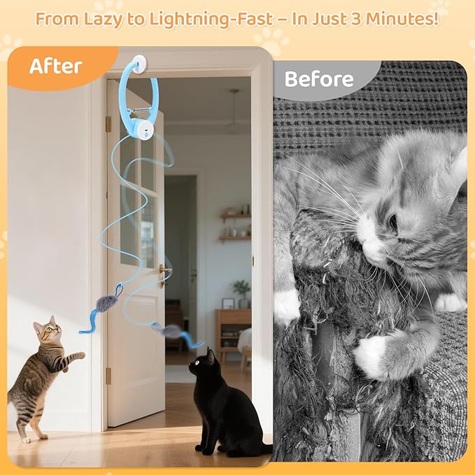 Automatic Interactive Cat Toys for Indoor Cats Electric Fluttering Butterfly Feather Wand Hanging Toy Kitten & Adult Cat Enrichment Stimulation Toys for Bored Cats USB Rechargeable, Blue