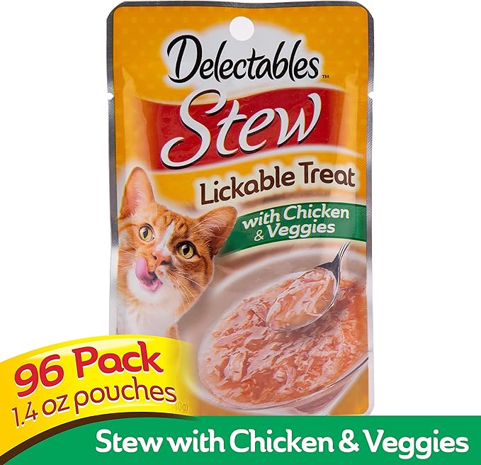 Hartz Delectables Stew Chicken & Veggies Lickable Cat Treat,1.4 Ounce, 12 Count (Pack of 8)