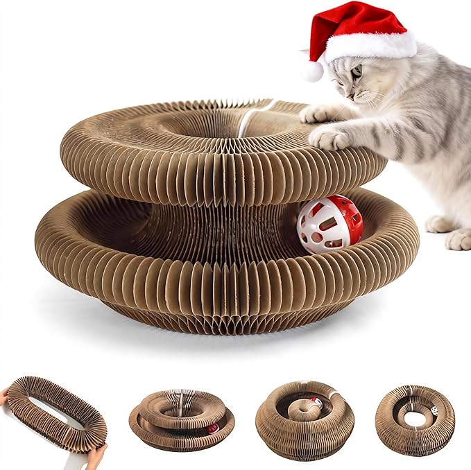 Magic Organ Cat Toy, Foldable & Reversible Infinity Style Cat Scratching Board Toy by Recycled Cardboard, Durable Interactive Cat Toys for Indoor Cats, 1 Pack