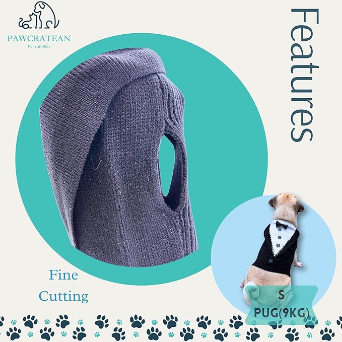 Cute Sweater for Dogs and Cats Soft Flannel Pet Outfit Warm and Cozy Animal Hoodie Small to Large Pet Clothes for Halloween Parties and Everyday Wear (Large, Black Bowtie)
