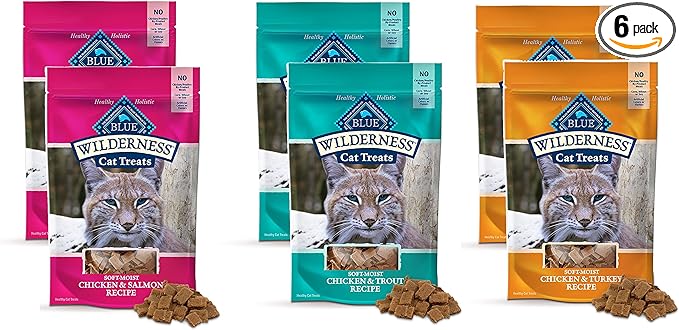 Buffalo Wilderness Soft Moist, Grain Free, Cat Treats, Variety Pack - 3 Flavors 2 Pack ( Chicken & Trout, Chicken & Salmon, Chicken & Turkey) - 2 Oz