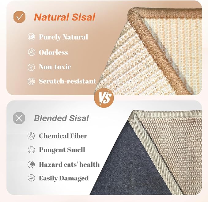 CHEERPALS Sisal Cat Scratcher Bed with Balls Cat Scratching Post for Indoor Cats Hammock, Natural Sisal Cat Scratch Wooden Cat Furniture(Large)