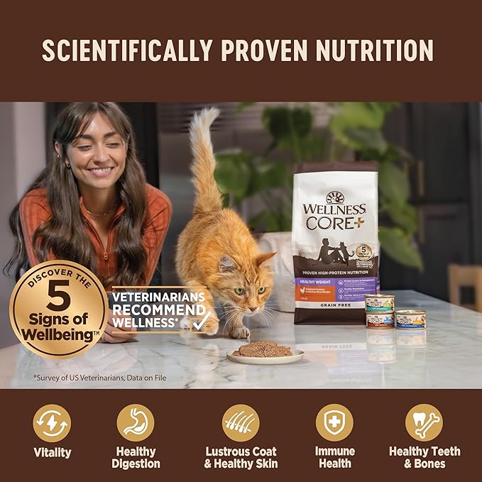Wellness CORE+ Healthy Weight Pate Adult Canned Wet Cat Food, Natural, Protein Rich, Grain Free, Chicken and Tuna Recipe, 2.8 oz, Pack of 12 Cans