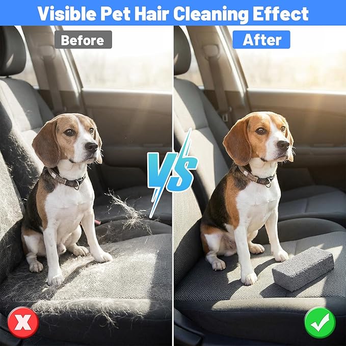 2 Pcs Pet Hair Remover Pumice Stone Dog Cat Fur Removal Cleaner Pet Hair Block Cleaning Tool for Car Interior Couch Furniture Bedding Carpet Household Pets Grooming Supplies(3.94 x 2 x 1.38 Inch,Gray)