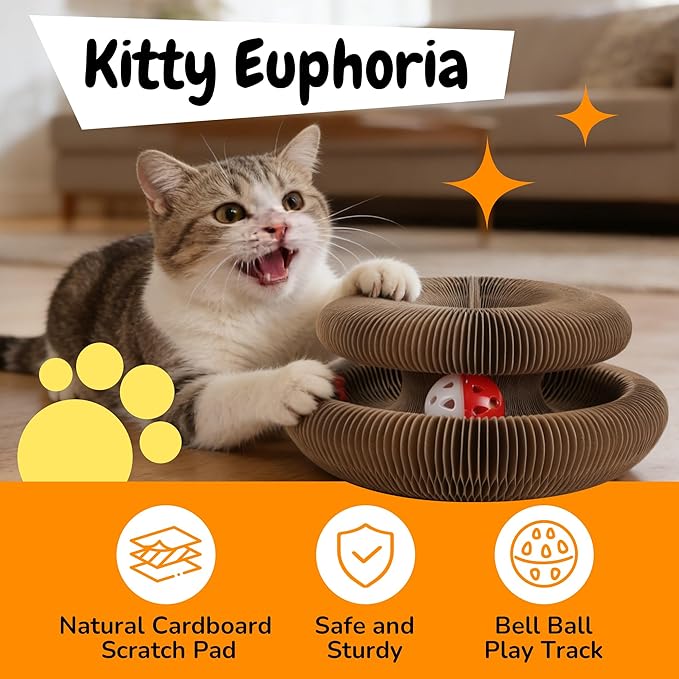 Cat Scratching Pads, C-Shape Magic Organ Interactive Cat Toy, Reversible Cat Scratch Furniture Protector, Brown Routine, 2 Pcs