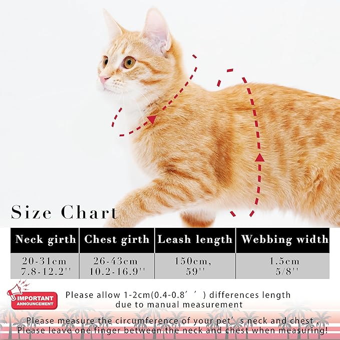 Seyezo Cat Harness and Leash Set, Adjustable Kitten Harness Escape Proof Cats Harness, Soft Lightweight Walking Travel Pet Harness, Cute Kitty Harness Leash Set for Small Medium Cats, Orange