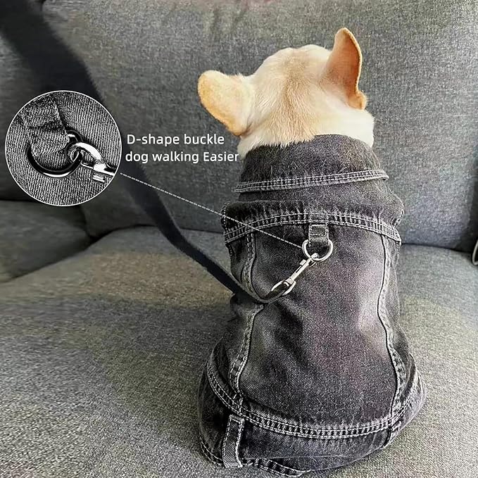 Dog Jean Jacket Pet Black Denim Coat for Puppy Small Dogs T-Shirt Fashion Classic Overalls Girl Male Boy Cat Costumes Vintage Machine Washable Vest Clothes Outfit Shirts（Black，Large）