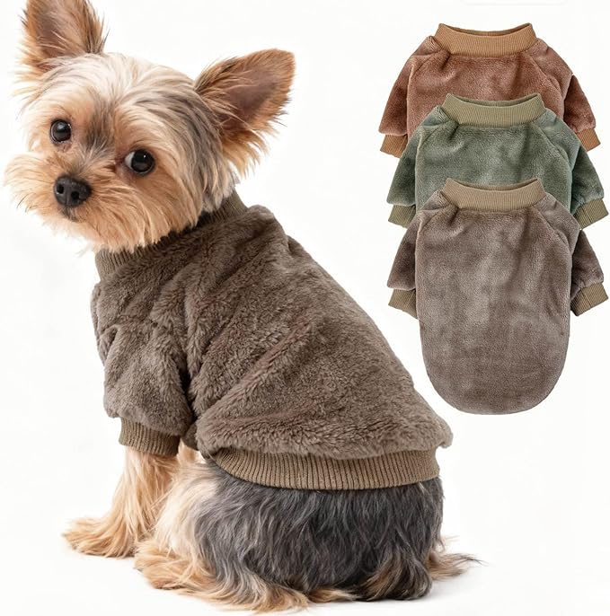 Dog Sweater | 3-Pack Clothes Jackets XXS - XXL for Small Dog Breed (Male & Girl), Super Soft Winter Coats Sweaters for Dogs and Cats, Pet Apparel Outfits (Brown,Khaki,Olive, Medium)