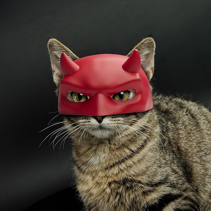 Red Bat Cat Mask for Indoor Cats, Handmade Superhero Cosplay Christmas Costume Mask for Cats, Funny Pet Photo Prop and Party Accessory – Small-Medium Size (Red)