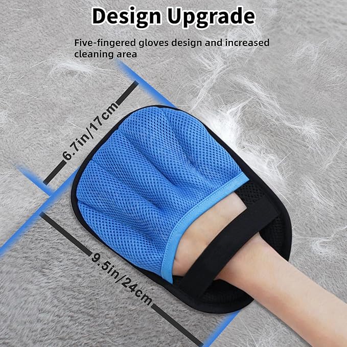 2Pcs Pet Hair Removal Glove for Dogs & Cats, Reusable Magic Brush for Pet Hair, Upgraded Five-Finger Electrostatic Pet Hair Gloves for Laundry, Couch, Carpet, Car Seat