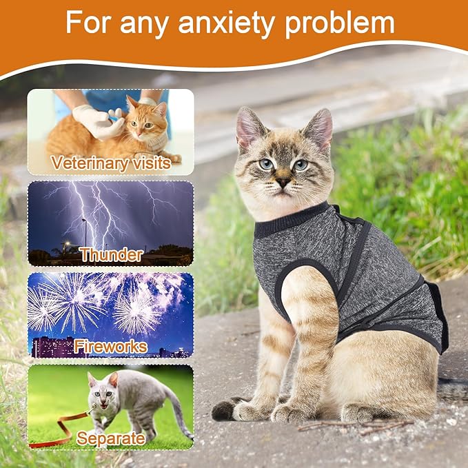 Cat Anxiety Jacket, Anxiety Vest for Cats, Jackets for Cats Only, Self-Adhesive Adjustable Pet Cat Calming Wrap Shirt, Calming Wrap for Pets to Relieve Stress