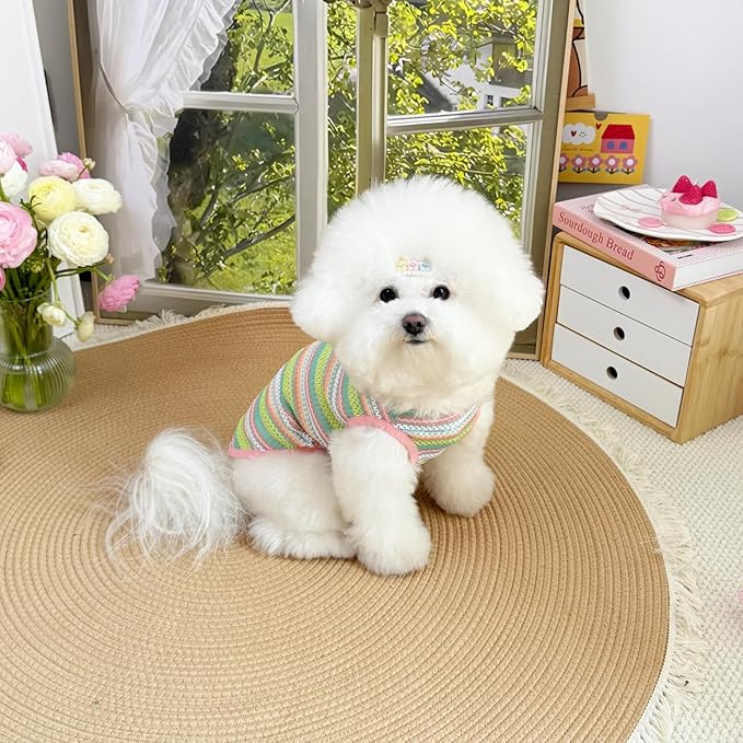 Colorful Openwork Knitted Dog & Cat Clothes - Stylish Pet Tank Top & Skirt for Small Dogs, Cats, Puppies & Kittens, Breathable Comfortable Cozy Pet Clothing