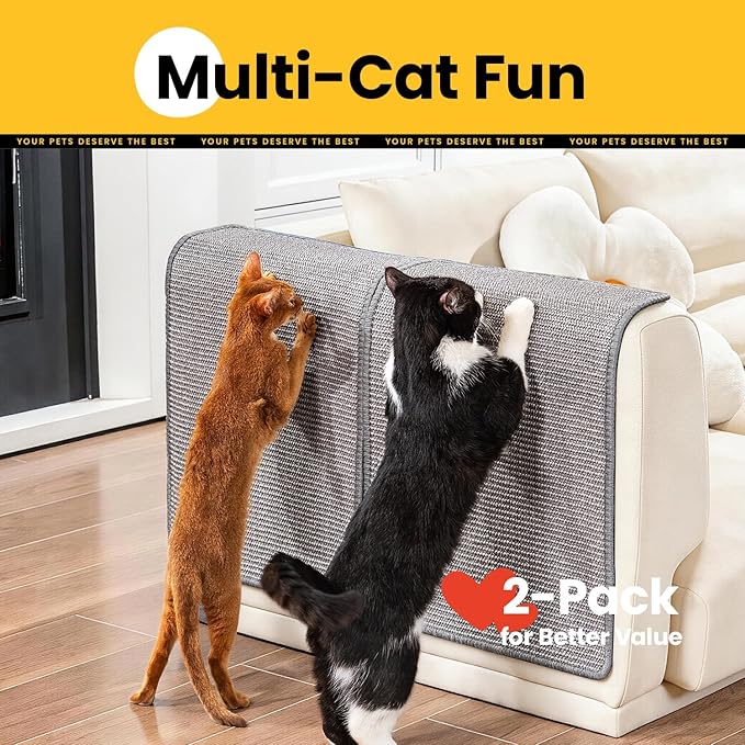 Conlun Cat Scratcher Mat,Natural Sisal Cat Scratch Pad with Hook&Loop Tape,Horizontal Floor Kitty Scratching Pads Rug for Indoor,Cat Furniture Protector for Couch&Carpets&Sofas, Medium, Grey, 2 Pack