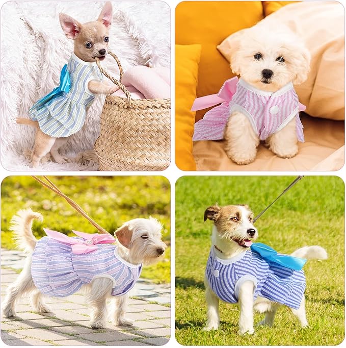 Qiansail 2Pcs Dog Dresses, Puppy Summer Clothes Cute Pet Girl Princess Dress Sweet Bow Knot Skirt Female for Puppy Kitten (XS)