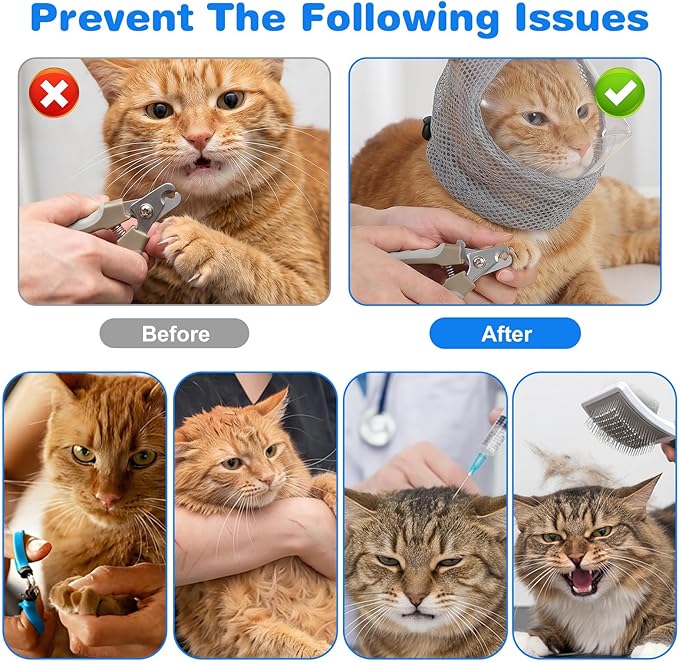 Adjustable Cat Muzzle for Grooming Biting Prevention Breathable TPU Cats Pet Head Cover Cats Helmet for Grooming with Transparent Anti-Bite Bubble Muzzle for Nail Trimming Bathing Vet Visits(S)