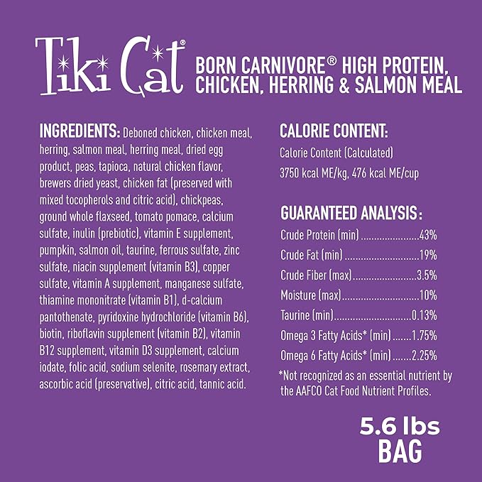 Tiki Cat Born Carnivore High Protein Dry Cat Food, Chicken, Herring & Salmon Meal, 5.6 lbs. Bag
