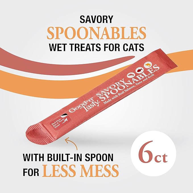 Good 'N' Tasty Savory Spoonables with Real Salmon, Tuna & Krill, 6 Count Tube, Triple Flavor Squeezable Lickable Wet Treats for Cats with Built-in Spoon for Less Mess (Pack of 2)