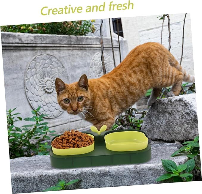 Sosoport Cat Food Feeder Non- Base Pet Bowl for Cats and Dogs Easy Feeding and Watering Green Stable Structure