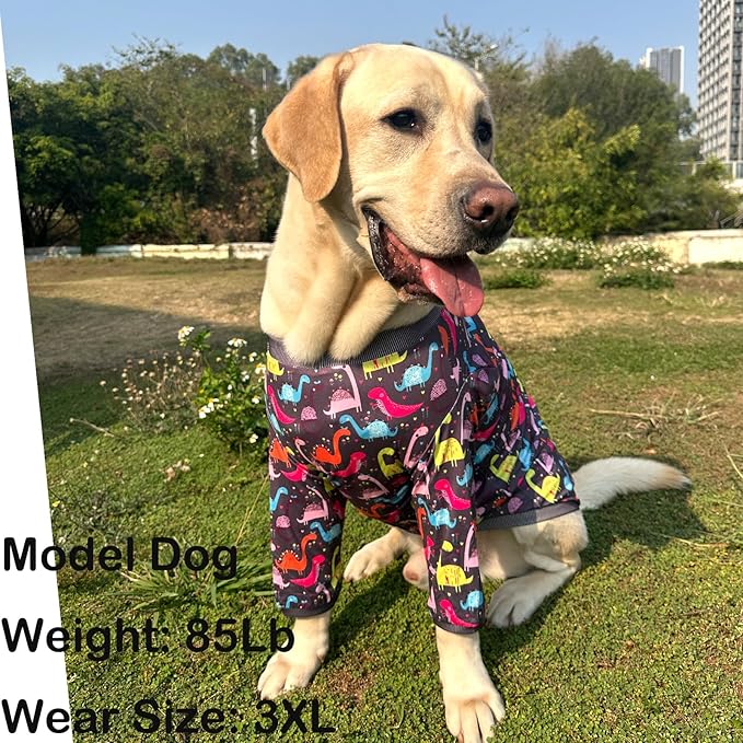 Dog Grey T Shirts with Color Dinosaur Pattern Printed Pet Shirt Softable Pajamas Large Dogs (3XL, Grey)