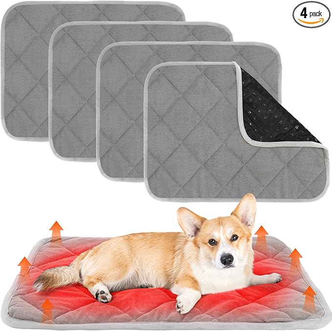 Novabright 4 Pack Self Warming Cat Bed Cat Dog Heating Pad Soft Warm Thermal Mat with Anti-Slip Bottom Dog Crate Pad for Outdoor Indoor Small Dogs Kittens(Gray,19.6 x 27.5 Inches)