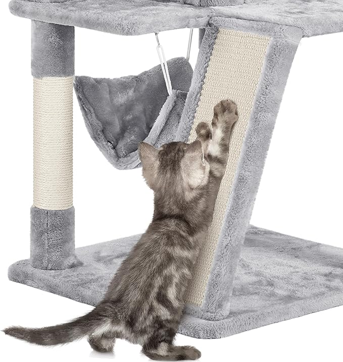 Topeakmart 40In Cat Tower Tree with Cozy Perches Condo & Sisal-Covered Scratching Posts & Soft Platform, Light Gray