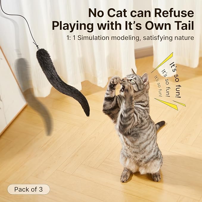 Potaroma Lifelike Tail Simulation Cat Toys for Halloween, Pack of 3, Fluffy Durable, Crinkle Sound with Catnip Inside, Interactive Indoor Kitten Kicker for Kitty Exercise 9.8 Inches