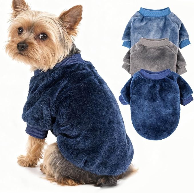 Dog Sweater | 3-Pack Clothes Jackets XXS - XXL for Small Dog Breed (Male & Girl), Soft Winter Coats Sweaters for Dogs and Cats, Pet Apparel Outfits (Grey,Blue,Navy, XX-Large)