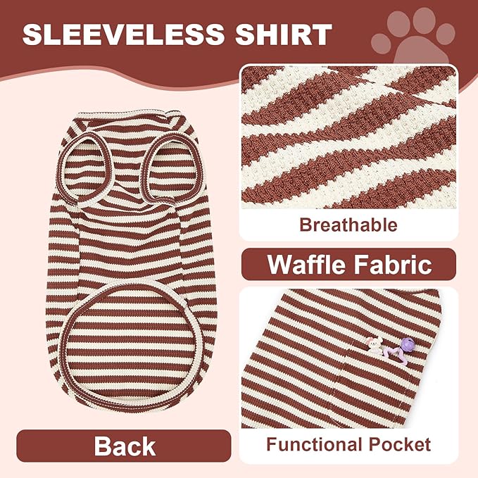 Dog Clothes, Stripe Dogs Shirts for Small & Medium Breeds, Pet Tank Top, Breathable Waffle Fabric Puppy Outfit, Shirt for Chihuahua, Yorkie, Dachshund, Corgi (Forest, XSmall)