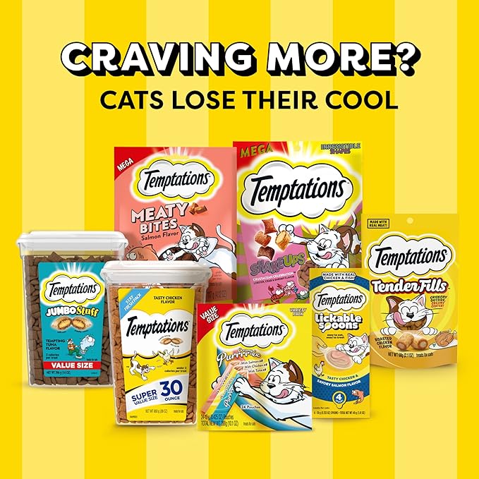 Temptations Cat Treats, Classic Crunchy and Soft Cat Treats, Catnip Fever Flavor, Catnip Treats, 3 oz. Pouch (Pack of 12)