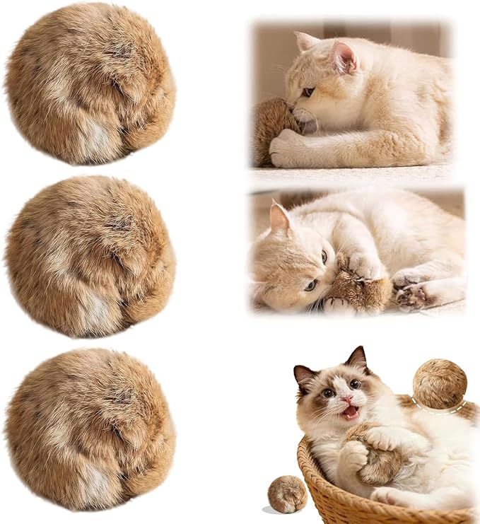 Rabbit Fur Ball Cat Toy,Soft Fluffy Cat Toy Ball, Furry Catnip Toy Ball,for Indoor Cats – Furry,Fun to Chase for Hunting Instinct Play & Interactive Bonding(3pcs)
