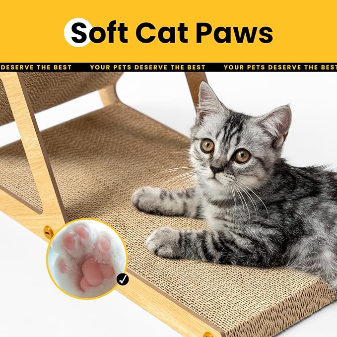 Conlun A-Frame Cat Scratching Board, Recycled Cardboard & Wood Frame, Dual-Sided Vertical Horizontal Cat Scratcher for Indoor Kittens, Ideal for Multiple Cats- 2 Pack, Light Wood, Small