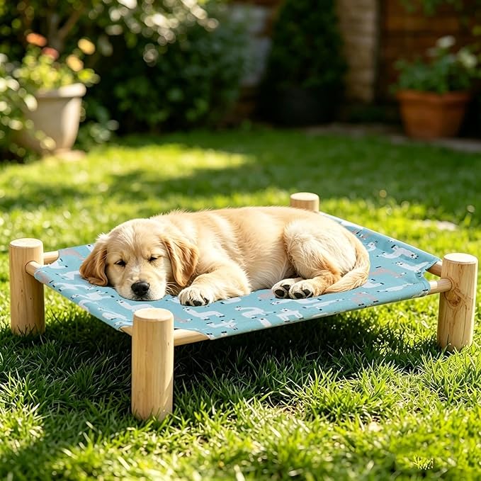 Raised Cat Bed - Wooden Dog Elevated Indoor Outdoor Bed, Cat and Dog Hammock Cot, Removable Sleeping Furniture for Home Living Room Apartment Dorm Outdoor Patio Balcony Porch Corner