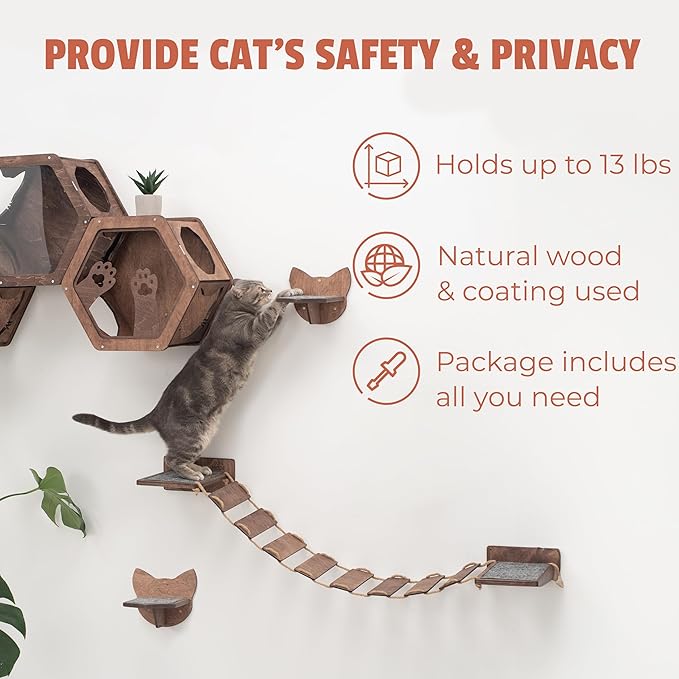Wall Cat Shelves Wood Cat Wall Shelves Furniture - Wooden Shelf Wall Mounted Furniture - Indoor Cats Rustic Decor Lover Gift
