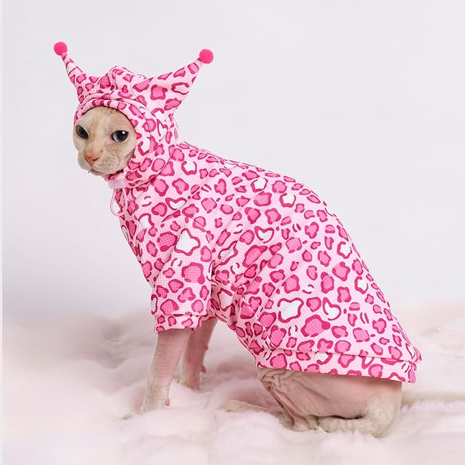 Sphynx Cat Clothes, Cat Suit with Hat and Sweatshirt, Full Set for Hairless Cats, Cornish Rex and Devon Rex (Pink Suit, XXL(10-11lbs))