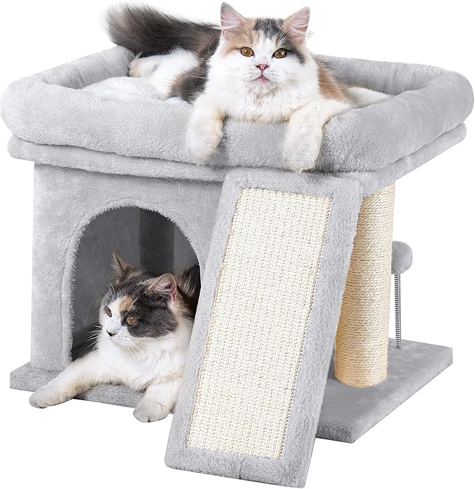 Aechonow Cat Tree Tower for Large Cat, Cat Bed House with Large Perch for Adult Cats, 20x16.5 Inch Big Platform for Indoor with Super Cozy Mat, Large Condo with Scratching Post, Light Gray
